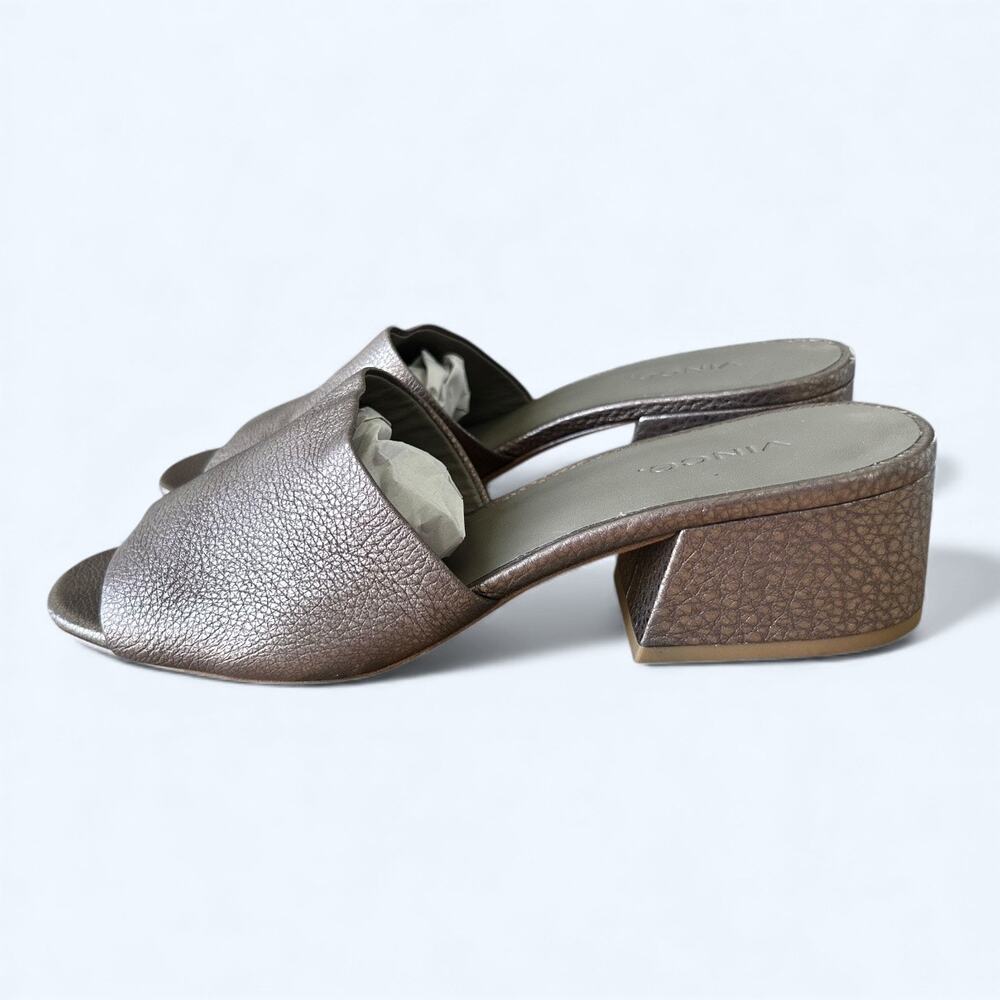 Vince Karissa Metallic Leather Slide Block Heel Sandals women's  Size 8 M